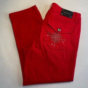 Tru Luxe Crystal Embellished Ankle Pant Vivid Red Women’s Size 29/8